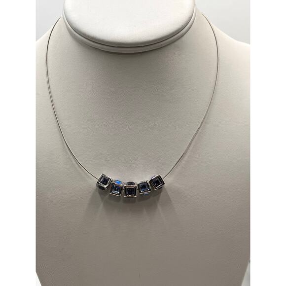 Swarovski Signed Swan Blue and Purple Crystal Cubes on Chain Necklace - Picture 3 of 10